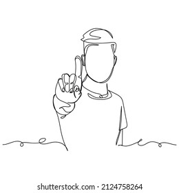 Continuous one simple single abstract line drawing of man boy with hand gesture finger icon in silhouette on a white background. Linear stylized.