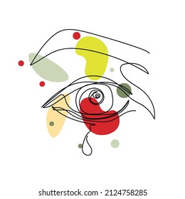 Continuous one simple single abstract line drawing of eye of crying icon in silhouette on a white background. Linear stylized.