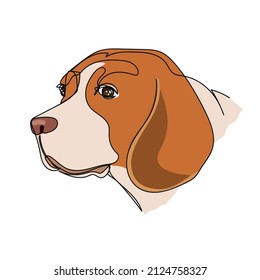 Continuous One Simple Single Abstract Line Drawing Of Beagle Dog Portrait Icon In Silhouette On A White Background. Linear Stylized.