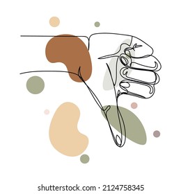 Continuous one simple single abstract line drawing of hand show dislike or negative icon in silhouette on a white background. Linear stylized.