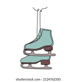 Continuous One Simple Single Abstract Line Drawing Of Pair Of Ice Skates Icon In Silhouette On A White Background. Linear Stylized.