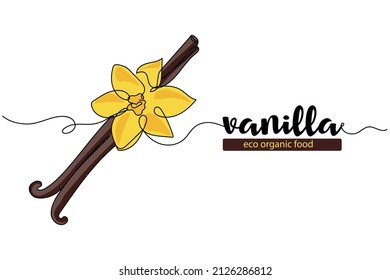 Continuous one simple single abstract line drawing of vanilla pods icon in silhouette on a white background. Linear stylized.