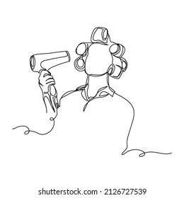 Continuo un simple y simple dibujo abstracto de una bella pareja de ama de casa icono retrato en silueta sobre un fondo blanco. Linear estilizado.