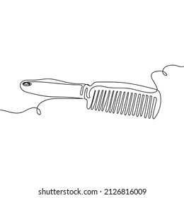 Continuous One Simple Single Abstract Line Drawing Of Comb For Hairstyle Barber Icon In Silhouette On A White Background. Linear Stylized.