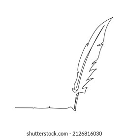 Continuous one simple single abstract line drawing of bird feather icon in silhouette on a white background. Linear stylized.