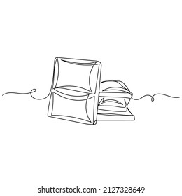 Continuous one simple single abstract line drawing of delicious chocolate bars slices icon in silhouette on a white background. Linear stylized.
