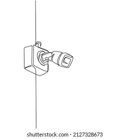 Continuous one simple single abstract line drawing of outdoor behavior camera modern technology icon in silhouette on a white background. Linear stylized.