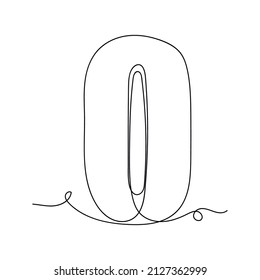 Continuous one simple single abstract line drawing of number zero icon in silhouette on a white background. Linear stylized.