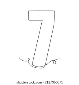 Continuous one simple single abstract line drawing of number seven icon in silhouette on a white background. Linear stylized.