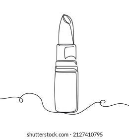 Continuous one simple single abstract line drawing of lipstick tube icon in silhouette on a white background. Linear stylized.