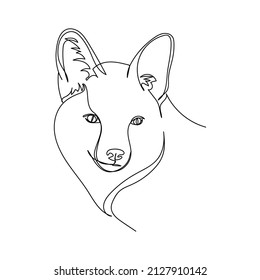 Continuous one simple single abstract line drawing of fox face portrait icon in silhouette on a white background. Linear stylized.