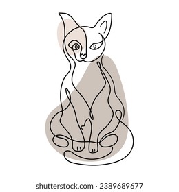 Continuous one simple single abstract line drawing of logo head face cat kitty icon in silhouette on a white background. Linear stylized.
