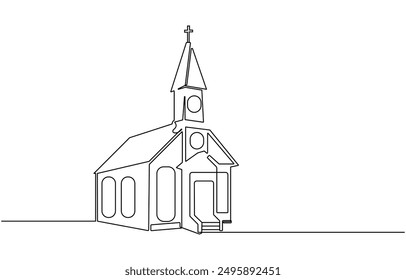 Continuous one simple single abstract line drawing of old church icon ,Church Single continuous line illustration ,continuous line of churches. one line drawing of church, Christian religious place 