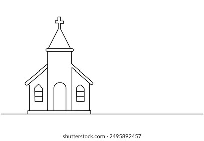 Dibujo de una sola línea abstracta simple continua del icono de la iglesia vieja, Ilustración de una sola línea continua de la iglesia, línea continua de iglesias, dibujo de una línea de la iglesia, lugar religioso cristiano 