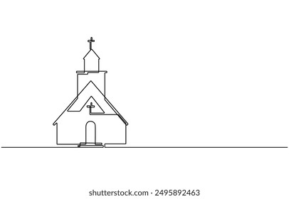 Continuous one simple single abstract line drawing of old church icon ,Church Single continuous line illustration ,continuous line of churches. one line drawing of church, Christian religious place 