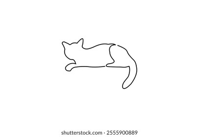 Continuous one simple single abstract line drawing of cat icon in silhouette on a white background vector illustration, Silhouette of abstract cat in one continuous line drawing.