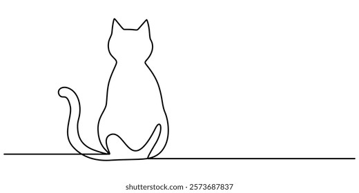 Continuous one simple single abstract line drawing of cat icon in silhouette on a white background vector illustration. Stock illustration, continuous line drawing of Cat. one line cat shape with pro.