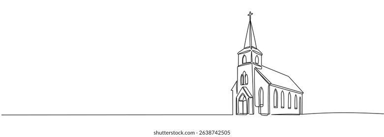 Continuous one simple single abstract line drawing of old church icon ,Church Single continuous line illustration ,continuous line of churches. one line drawing of church, Editable stroke
