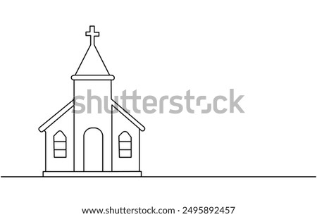 Continuous one simple single abstract line drawing of old church icon ,Church Single continuous line illustration ,continuous line of churches. one line drawing of church, Christian religious place 