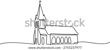 Continuous one simple single abstract line drawing of old church icon ,Church Single continuous line illustration ,continuous line of churches. one line Art icon drawing

