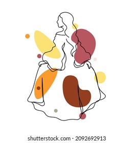 Continuous one simple single line drawing of pretty beautiful girl in silhouette on a white background. Linear stylized.