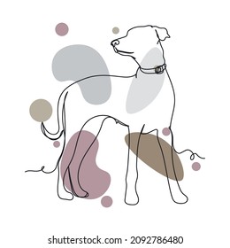 Continuous one simple single line drawing of attentive dog icon in silhouette on a white background. Linear stylized.