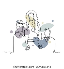 Continuous one simple single line drawing of mother with children happy mothers day icon in silhouette on a white background. Linear stylized.