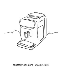 Continuous one simple single line drawing of coffee machine icon in silhouette on a white background. Linear stylized.