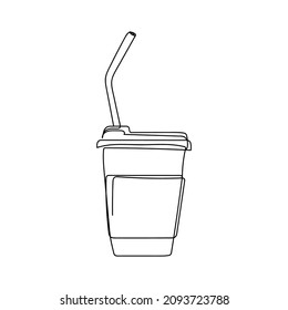 Continuous one simple single line drawing of takeaway cup for drink icon in silhouette on a white background. Linear stylized.