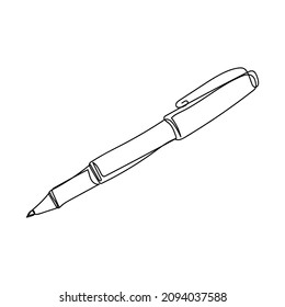 Continuous one simple single line drawing of pen icon in silhouette on a white background. Linear stylized.