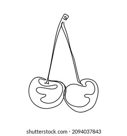 Continuous one simple single line drawing of cherries icon in silhouette on a white background. Linear stylized.