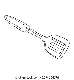 Continuous One Simple Single Line Drawing Of Kitchen Spatula Icon In Silhouette On A White Background. Linear Stylized.