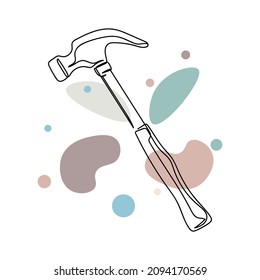 Continuous one simple single line drawing of hammer icon in silhouette on a white background. Linear stylized.