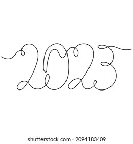 Continuous one simple single line drawing of new year 2023 icon in silhouette on a white background. Linear stylized.