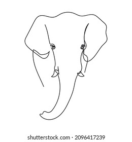 Continuous one simple single line drawing of animal elephant icon in silhouette on a white background. Linear stylized.