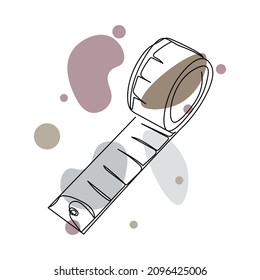 Continuous one simple single line drawing of measuring tape icon in silhouette on a white background. Linear stylized.