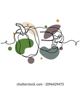 Continuous one simple single line drawing of bell peppers icon in silhouette on a white background. Linear stylized.