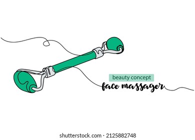 Continuous one simple single line drawing of face massager icon in silhouette on a white background. Linear stylized.