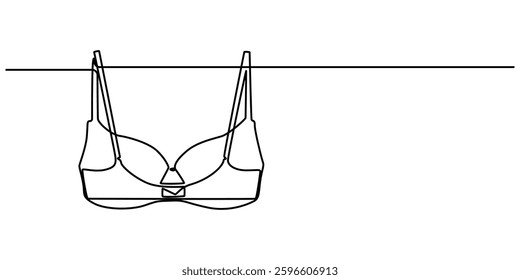 Continuous one simple single line drawing of push up bra icon in silhouette on a white background. Linear stylized, Bathing Suit Bikini Single Line Drawing with Editable Stroke,  vector illustration. 