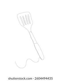 Continuous one simple single line drawing of kitchen spatula icon in silhouette on a white background. Linear stylized. Hand made vector not Al