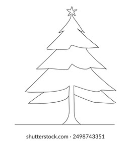 Continuous one single line art drawing One line drawing Christmas tree isolated vector concept Doodle vector illustration,