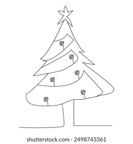 Continuous one single line art drawing One line drawing Christmas tree isolated vector concept Doodle vector illustration,