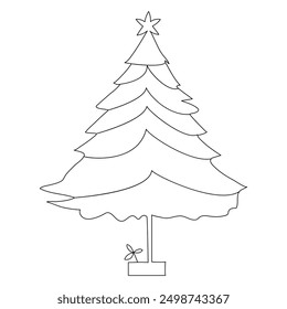 Continuous one single line art drawing One line drawing Christmas tree isolated vector concept Doodle vector illustration,