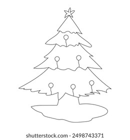 Dibujo continuo de una sola línea Dibujo de una línea Árbol de Navidad concepto de Vector aislado Ilustración vectorial Doodle,