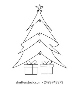 Dibujo continuo de una sola línea Dibujo de una línea Árbol de Navidad concepto de Vector aislado Ilustración vectorial Doodle,