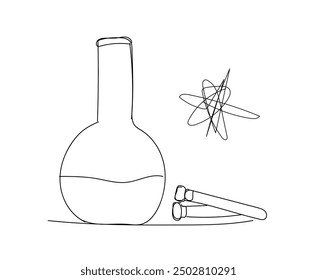 Continuous one single line art Chemical bottle test tube silhouette. Glass tube. Flask template. Glass container. Flask of poison. Jar icon. Medicine vial. Logo template. Laboratory tube. Flask icon. 