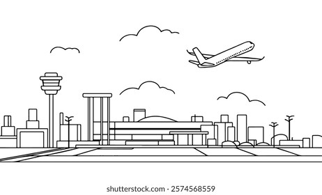 Continuous one single line art passenger airplane travel concept. Fast flying to the left plain cargo trip white sky business hand drawn sketch. Aviation transport tourism vector illustration