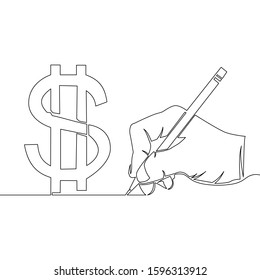 Continuous one single line business man hand drawing dollar sign icon vector illustration concept