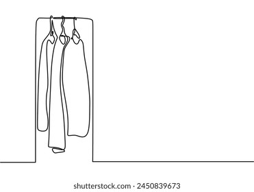 Continuous one single line of Clothes on a hanger in the store hangers