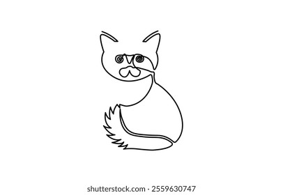 Continuous one single line of cute cat lying on the floor isolated on white background, Sleeping Cat in continuous one line art style. Cat with curled tail.